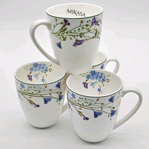 Mikasa Other - Mikasa Quinn Bone China 12 Oz. Coffee Mugs Floral Set of Four New